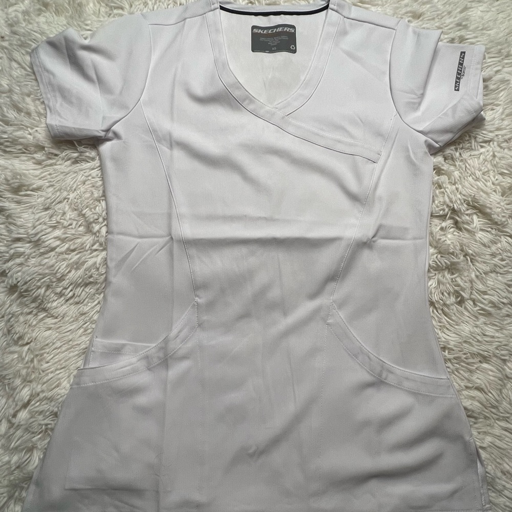sketchers white scrub top